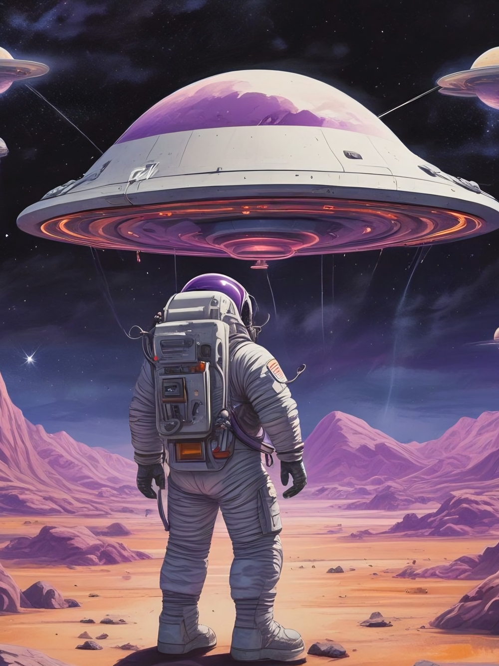 Purple Astronaut UFO Art Print